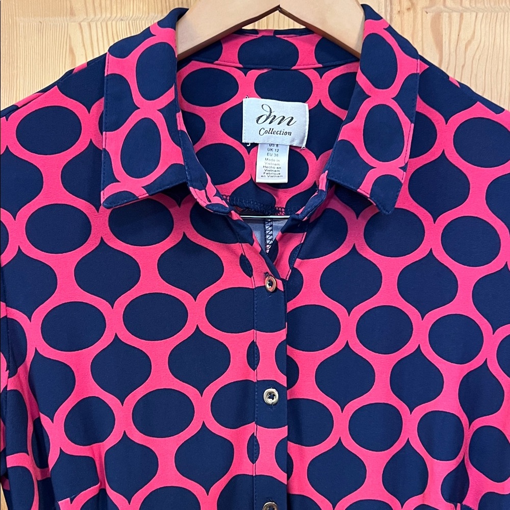 Diane Von Furstenberg Pink and Navy Circle Dress - Picture 2 of 11